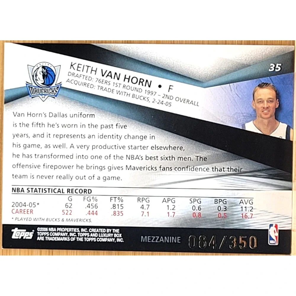 2005-06 TOPPS LUXURY‎ BOX KEITH VAN HORN MEZZANINE #/350